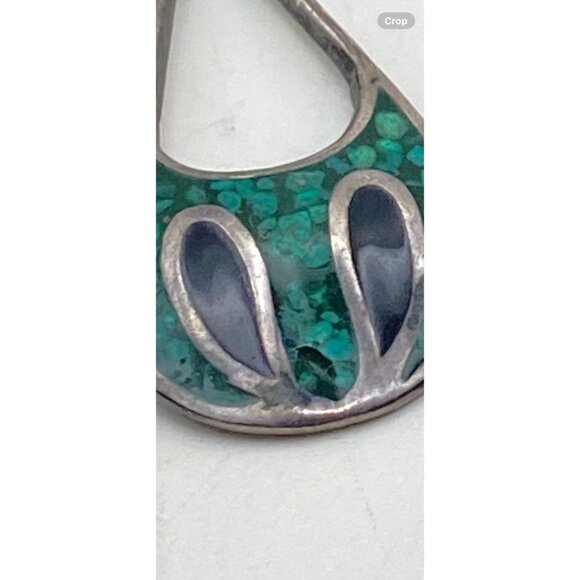 Taxco Mexico Sterling Silver Teardrop Earrings Crushed Stone Inlay TC97 LOOK - Picture 12 of 12